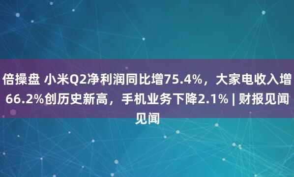 倍操盘 小米Q2净利润同比增75.4%，大家电收入增66.2%创历史新高，手机业务下降2.1% | 财报见闻